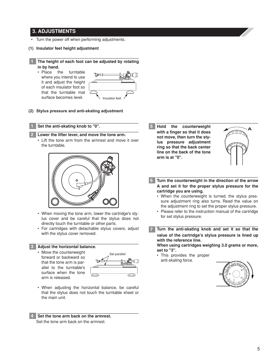 Adjustments | Denon DP-500M User Manual | Page 5 / 8