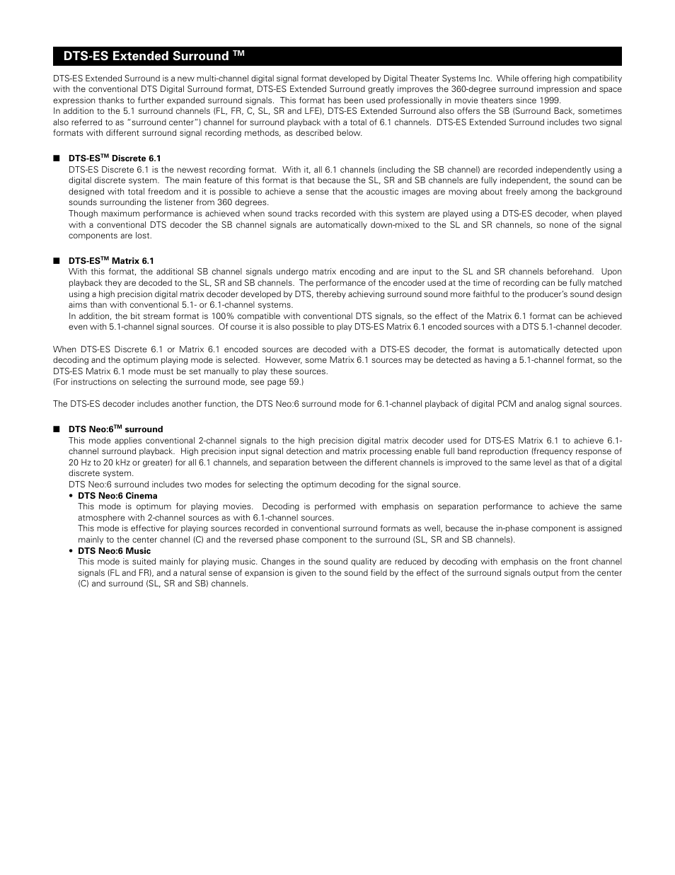 Dts-es extended surround | Denon 1083 User Manual | Page 78 / 84