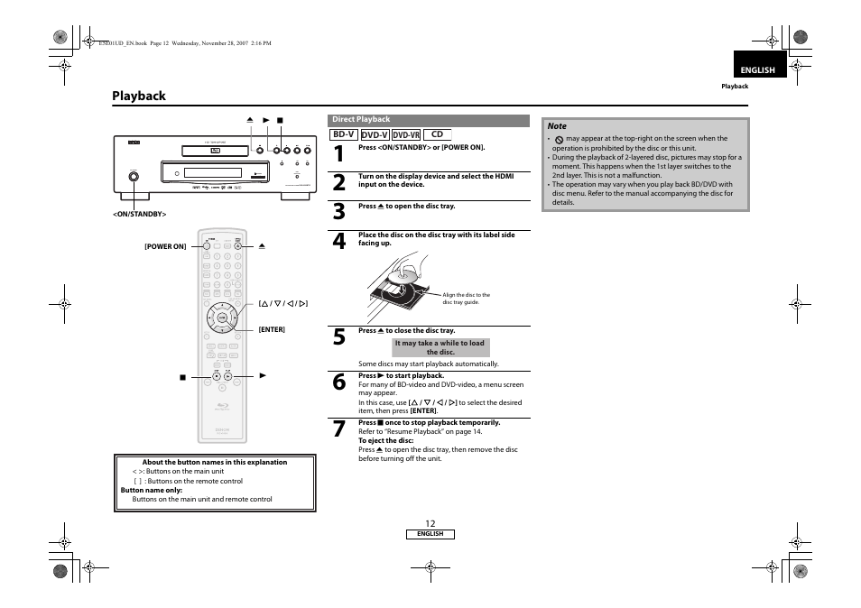 Playback, Direct playback | Denon DVD-2500BTCi User Manual | Page 15 / 40