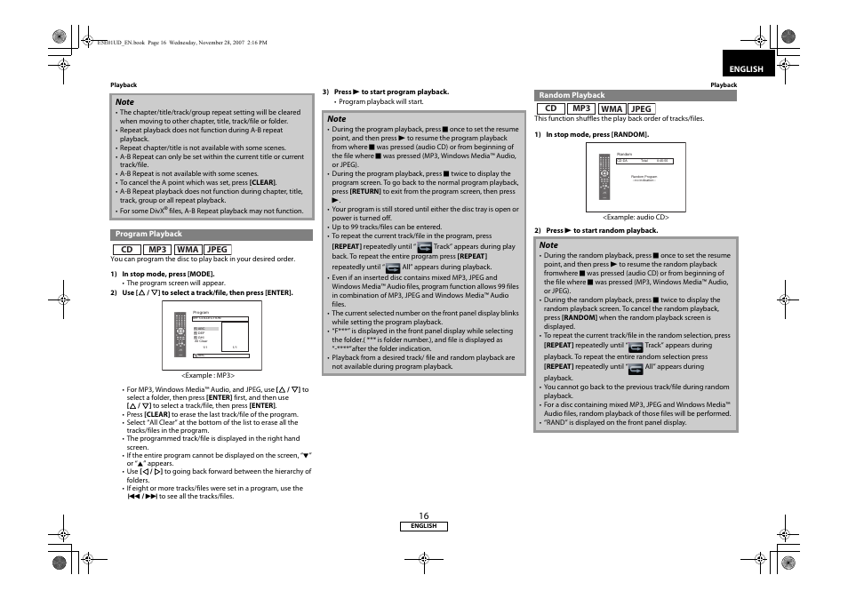 Program playback random playback | Denon DVD-2500BTCi User Manual | Page 19 / 40