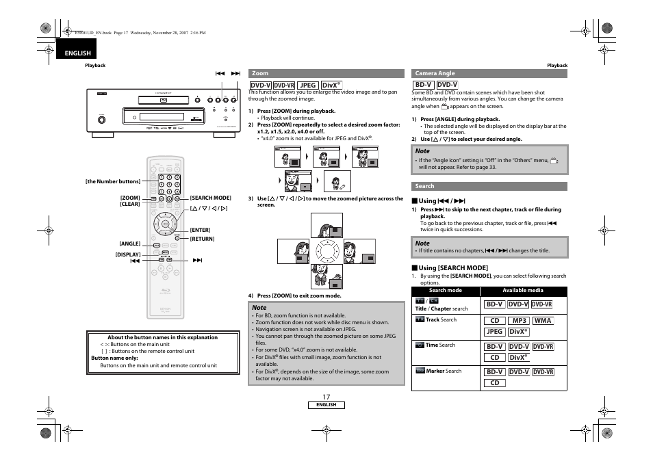 Zoom camera angle search | Denon DVD-2500BTCi User Manual | Page 20 / 40