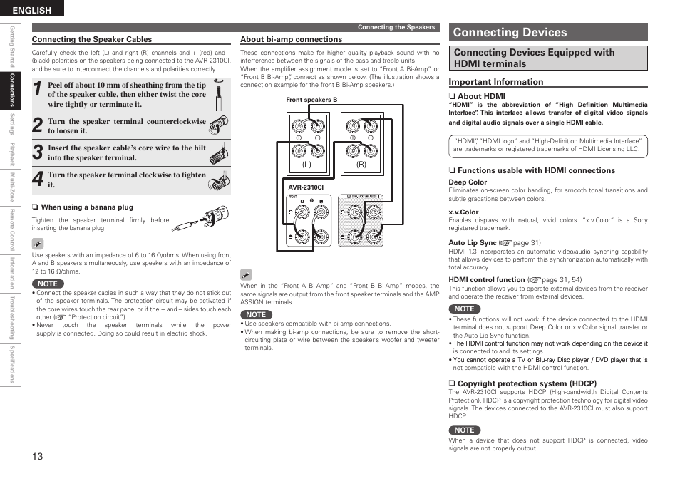 Connecting devices | Denon AVR-2310CI User Manual | Page 16 / 78