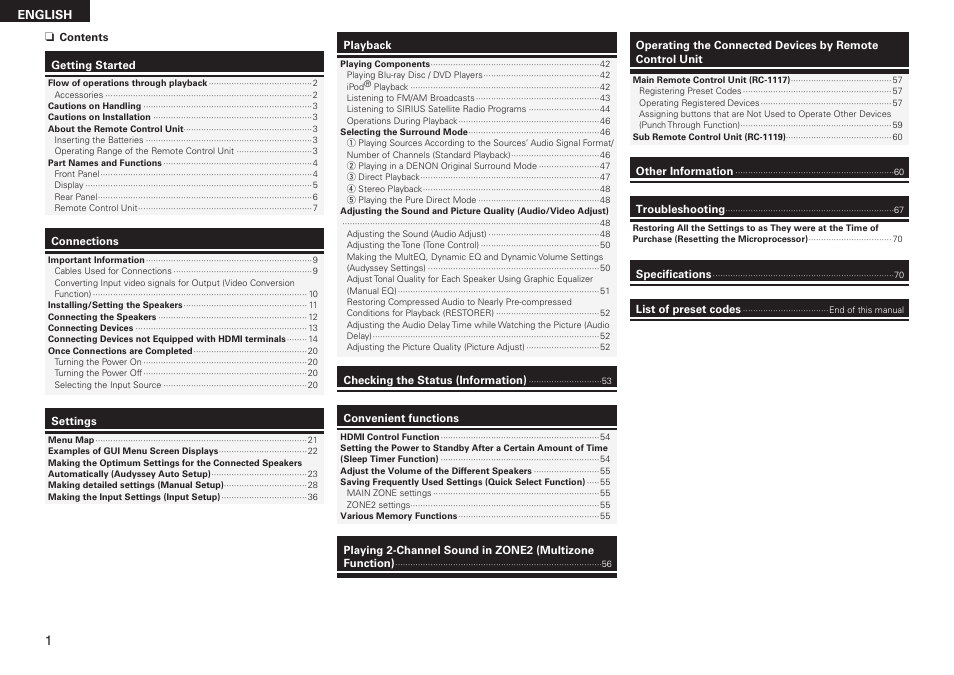 Denon AVR-2310CI User Manual | Page 4 / 78