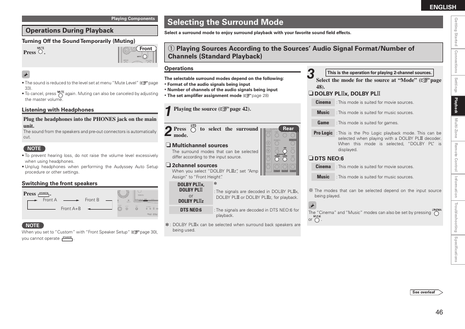 Selecting the surround mode | Denon AVR-2310CI User Manual | Page 49 / 78