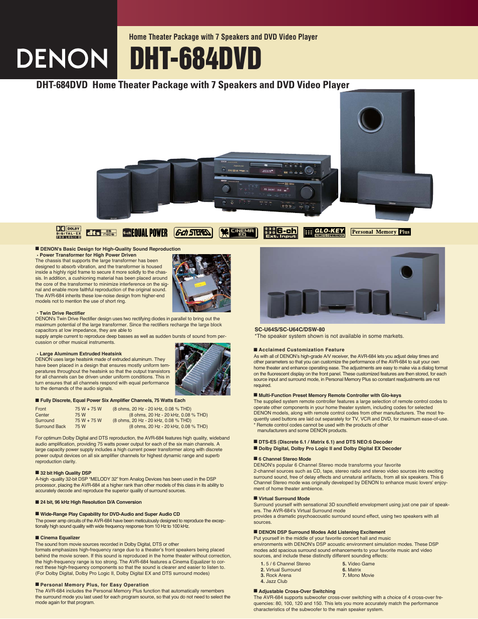 Denon DHT684DVD User Manual | 2 pages