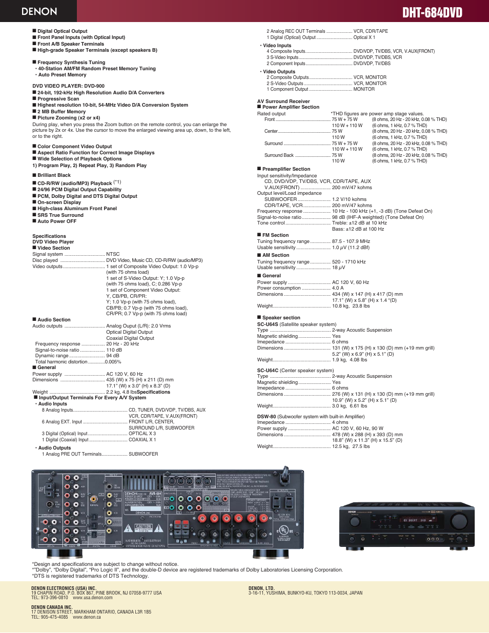 Dht-684dvd | Denon DHT684DVD User Manual | Page 2 / 2