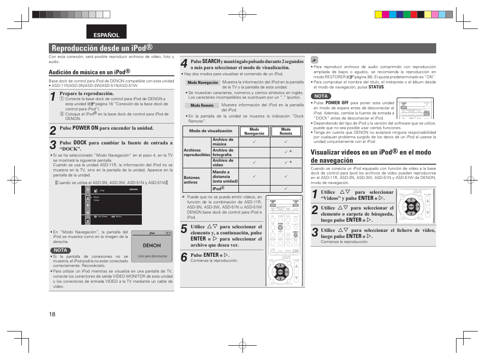 Reproducción desde un ipod | Denon AVR-391 User Manual | Page 21 / 68