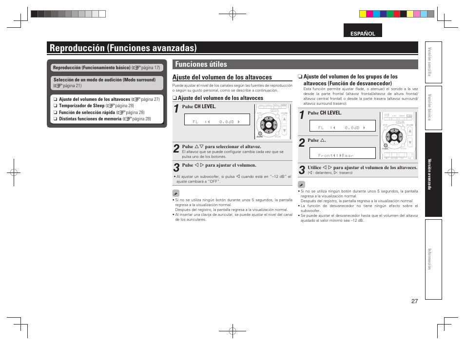 Reproducción (funciones avanzadas), Funciones útiles | Denon AVR-391 User Manual | Page 30 / 68