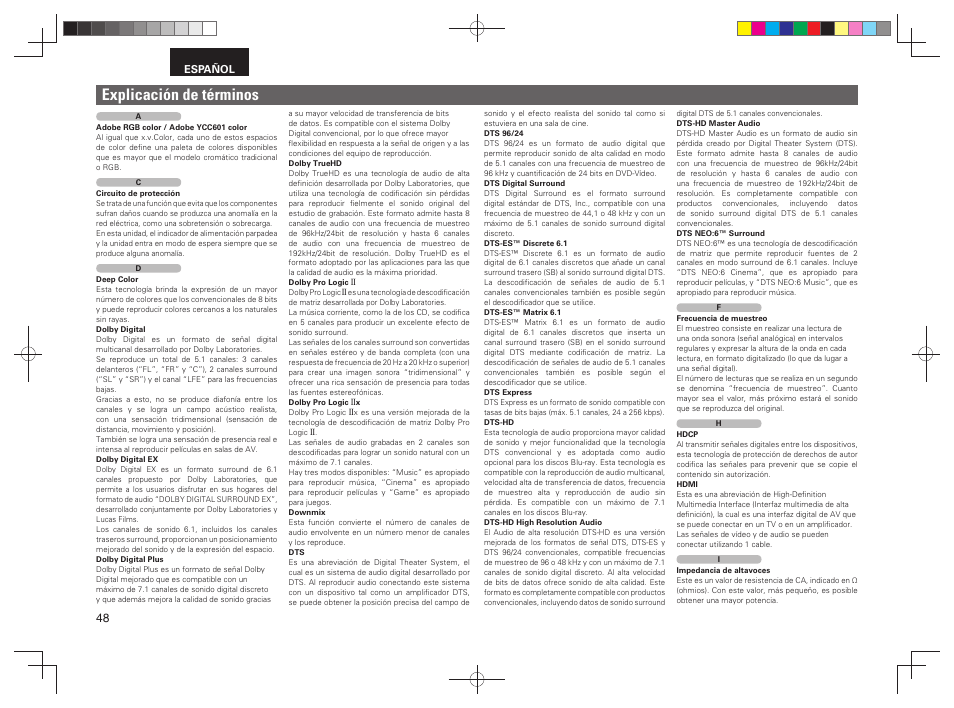 Explicación de términos | Denon AVR-391 User Manual | Page 51 / 68