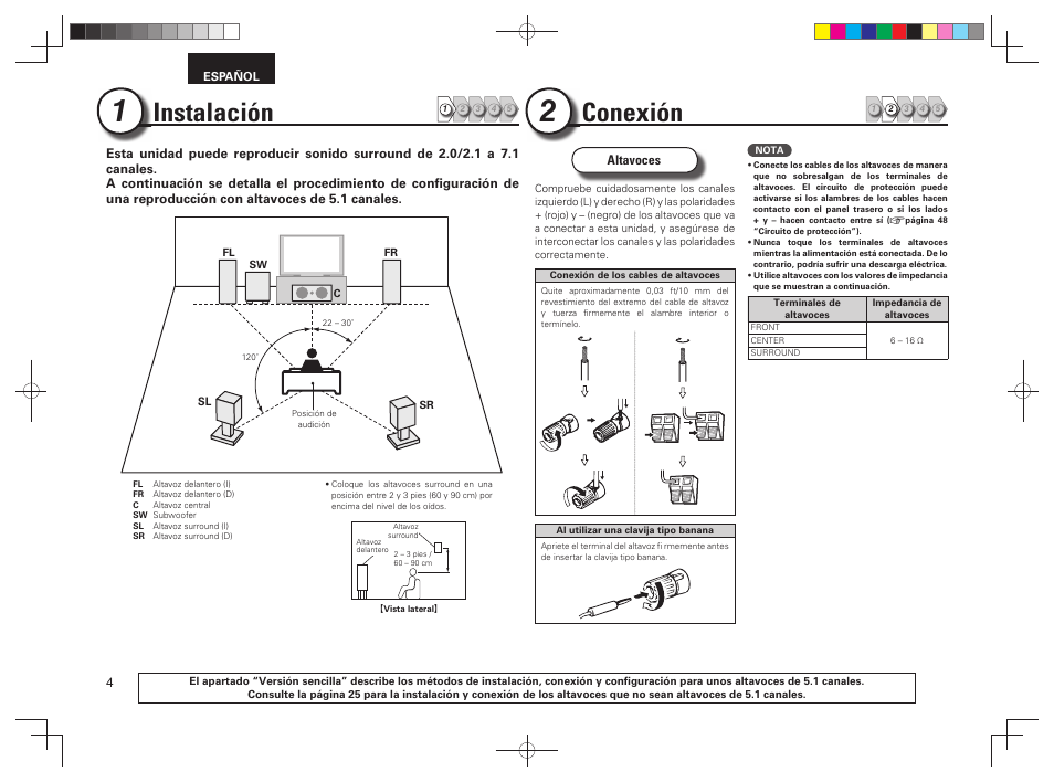 Instalación, Conexión | Denon AVR-391 User Manual | Page 7 / 68