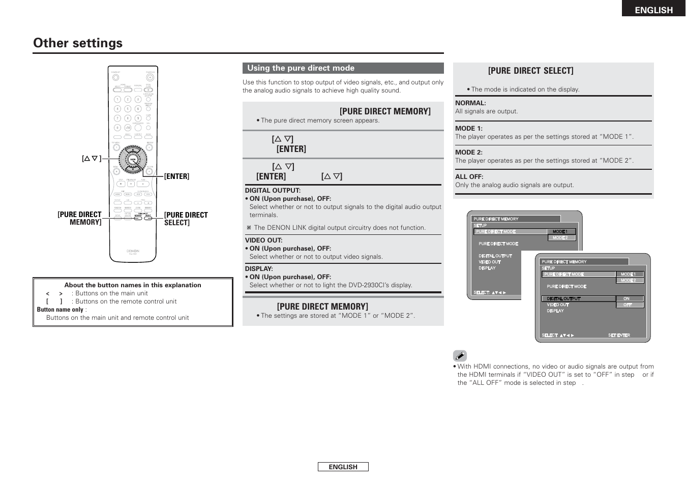 Other settings | Denon DVD-2930CI User Manual | Page 31 / 52