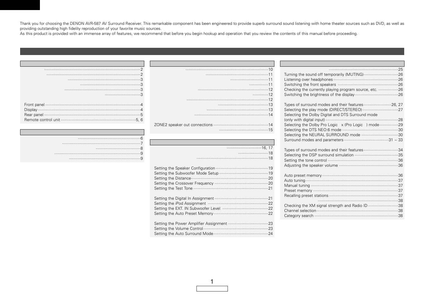 Denon AVR-587 User Manual | Page 4 / 60