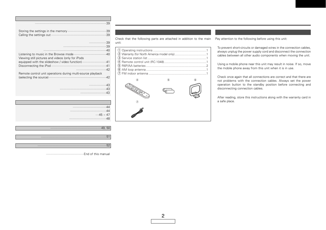 Getting started | Denon AVR-587 User Manual | Page 5 / 60