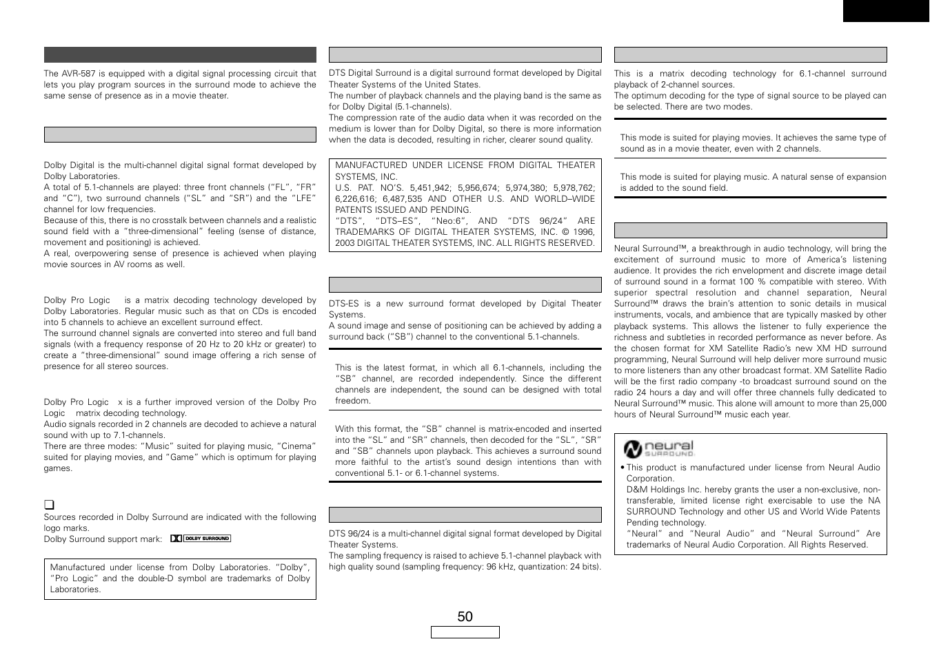 Denon AVR-587 User Manual | Page 53 / 60