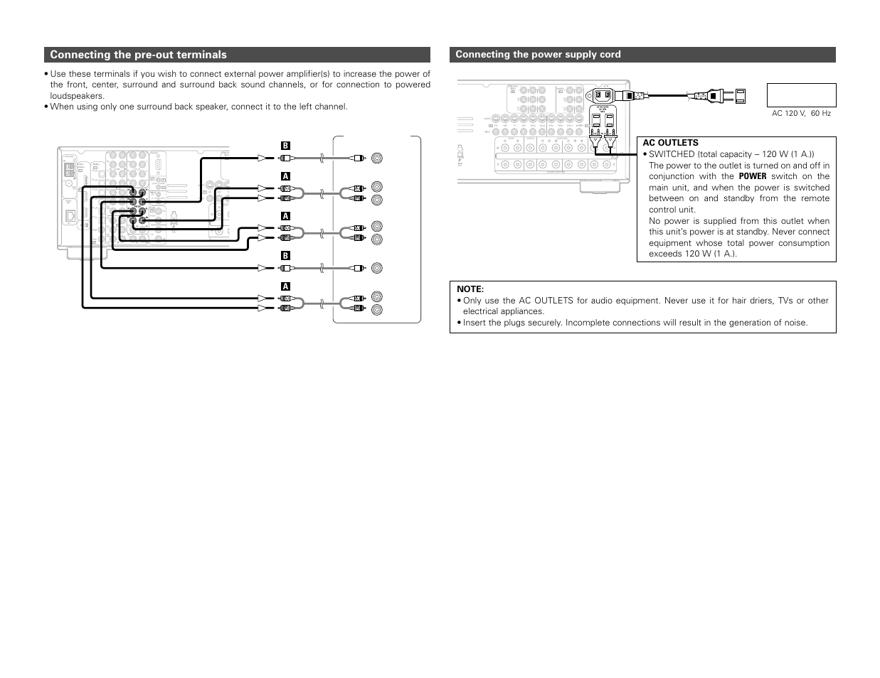 Connecting the pre-out terminals | Denon AVR-3806 User Manual | Page 30 / 142