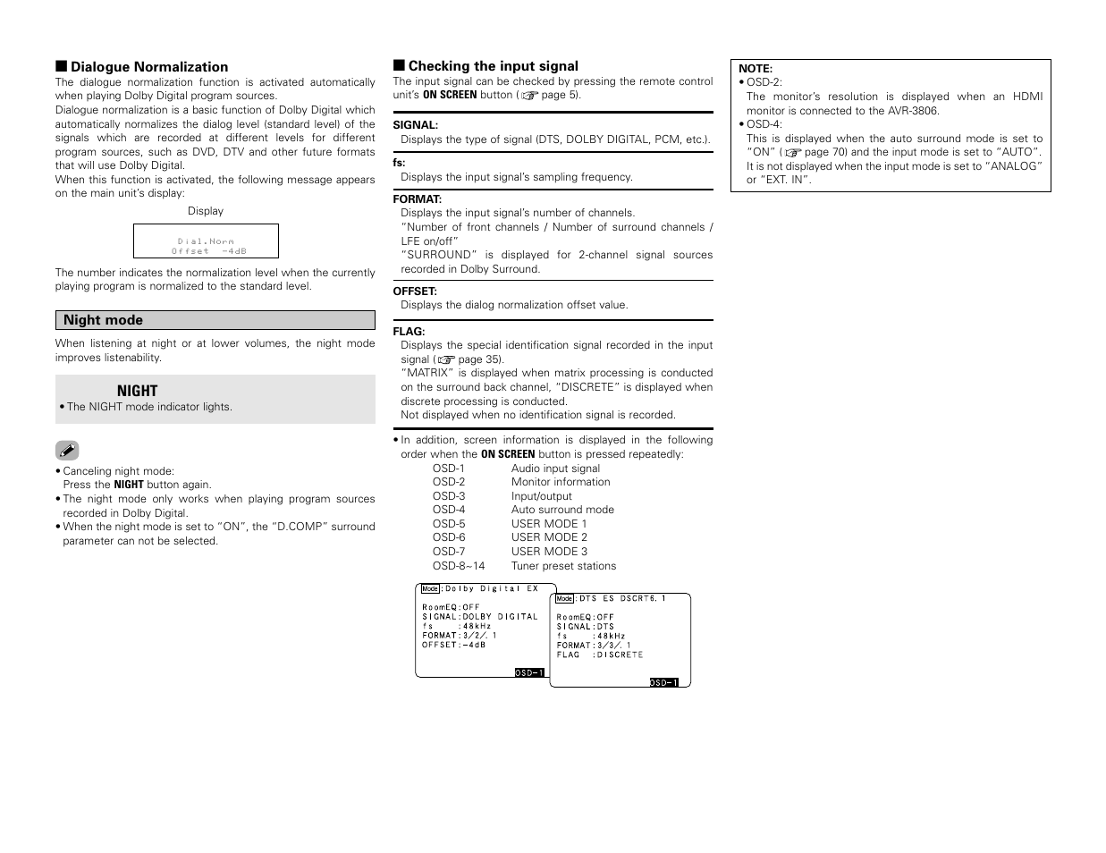 Night | Denon AVR-3806 User Manual | Page 39 / 142