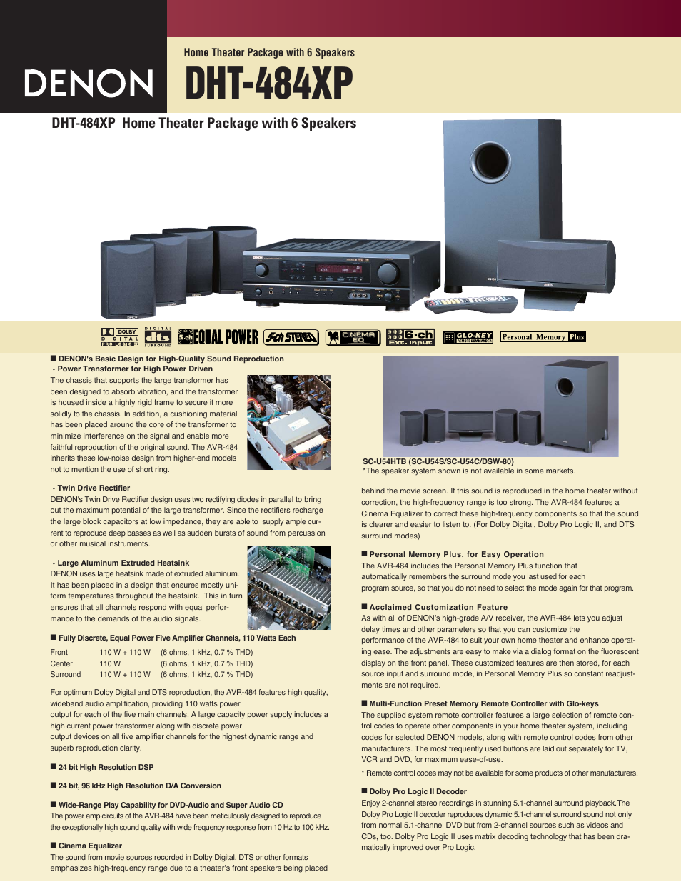 Denon DHT-484XP User Manual | 2 pages