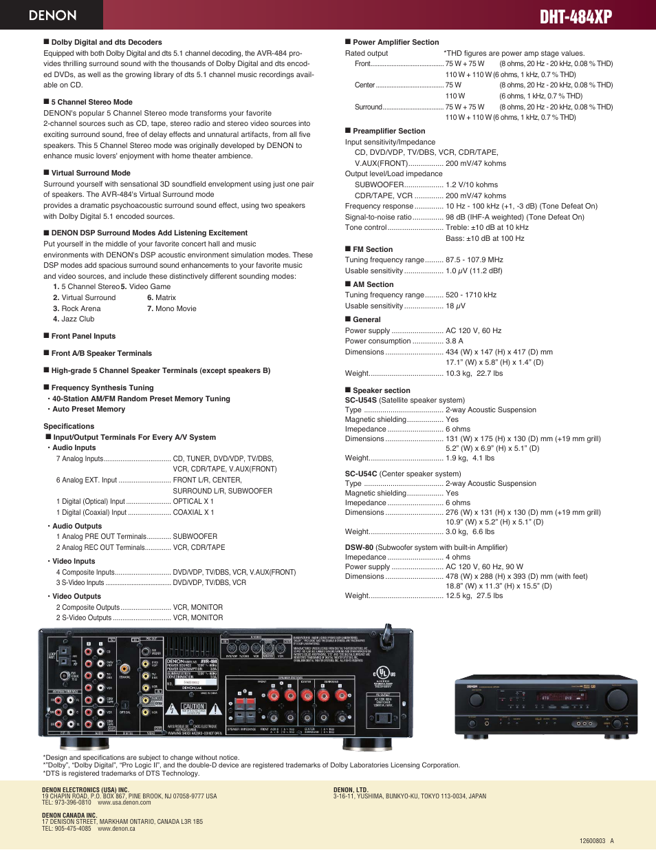 Dht-484xp | Denon DHT-484XP User Manual | Page 2 / 2