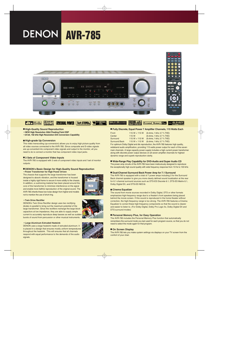 Denon AVR-785S User Manual | 2 pages