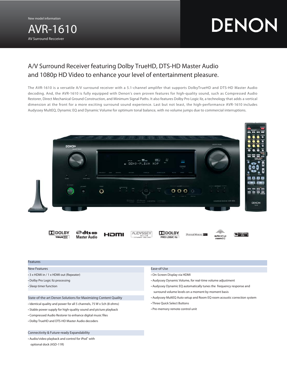 Denon AVR 1610 User Manual | 2 pages