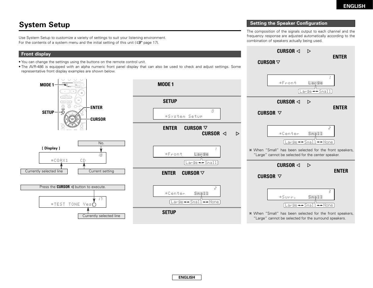 System setup | Denon AVR-486 User Manual | Page 15 / 53