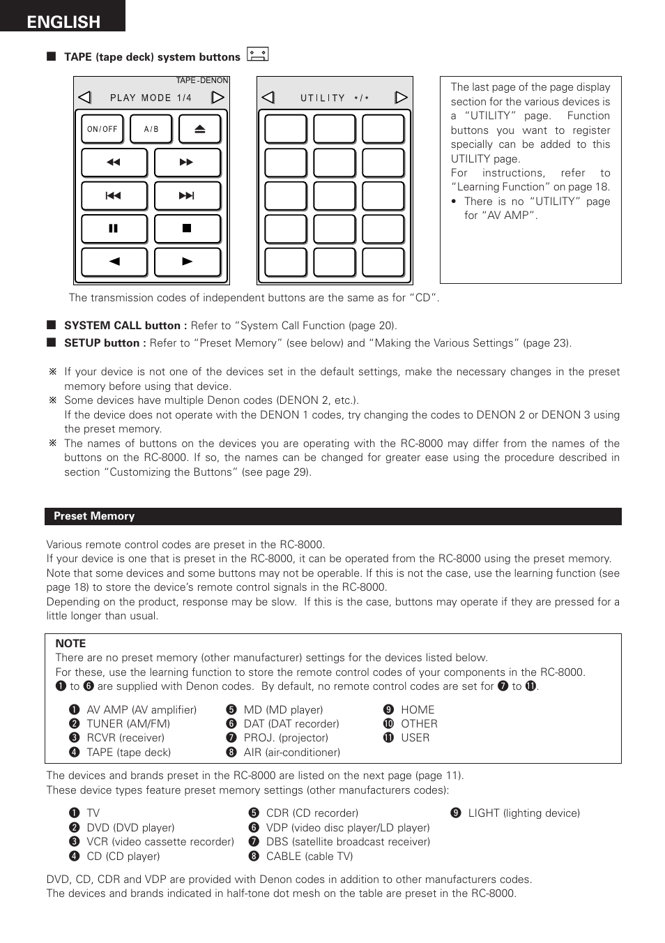 English | Denon RC-8000 User Manual | Page 10 / 39