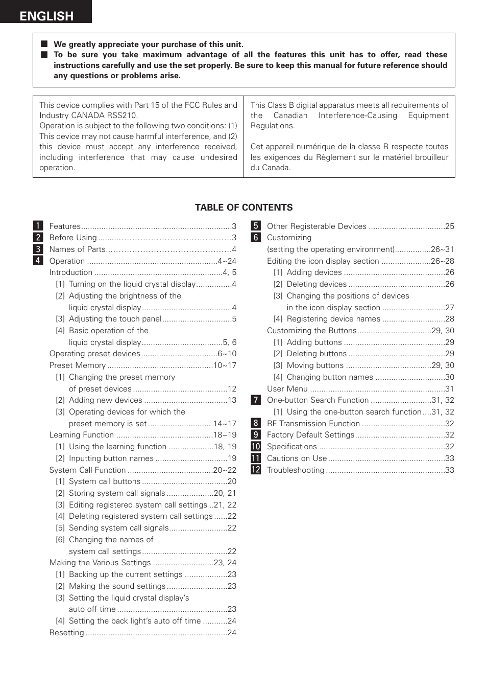 English | Denon RC-8000 User Manual | Page 2 / 39