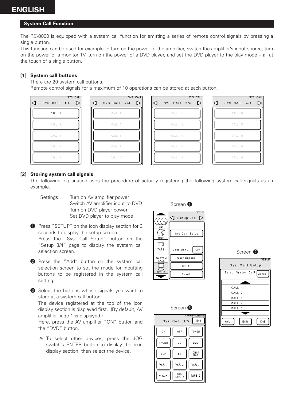 English | Denon RC-8000 User Manual | Page 20 / 39