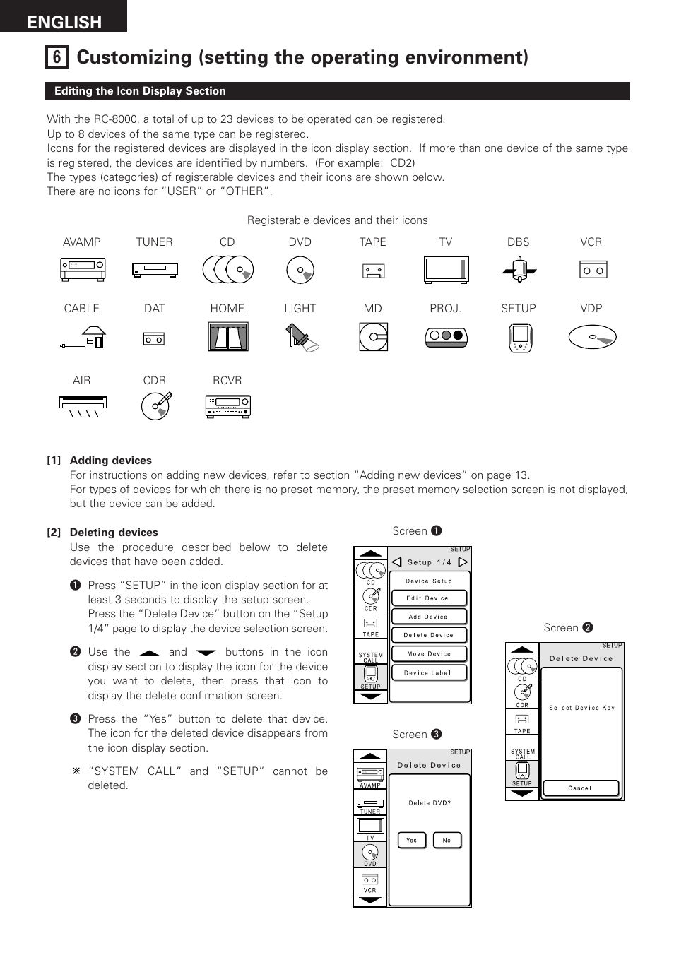 Customizing (setting the operating environment), English | Denon RC-8000 User Manual | Page 26 / 39
