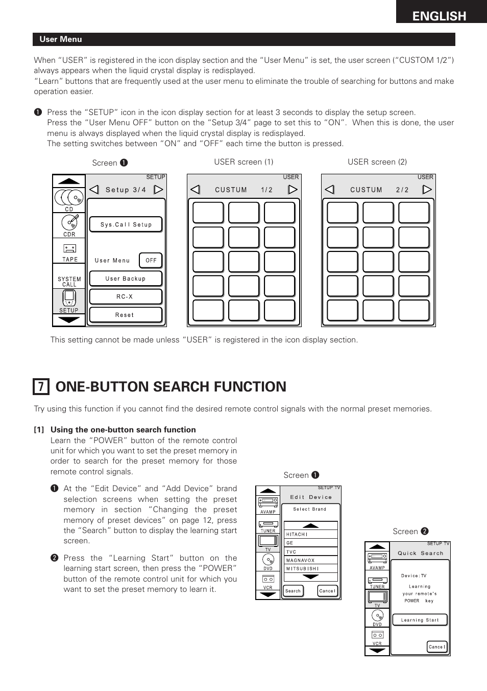 One-button search function, English | Denon RC-8000 User Manual | Page 31 / 39