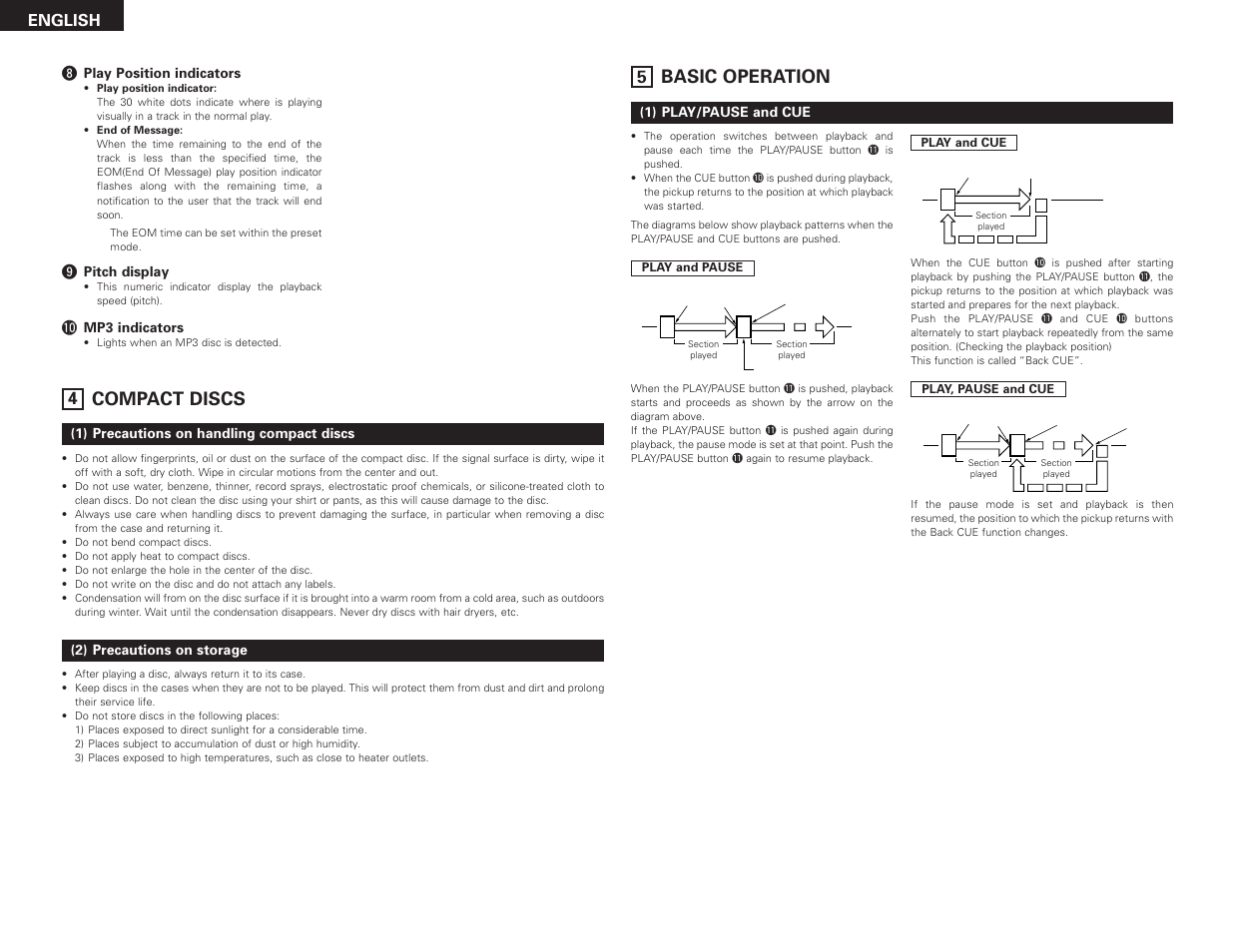 Basic operation, Compact discs, English | Denon DN-D4500 User Manual | Page 10 / 88