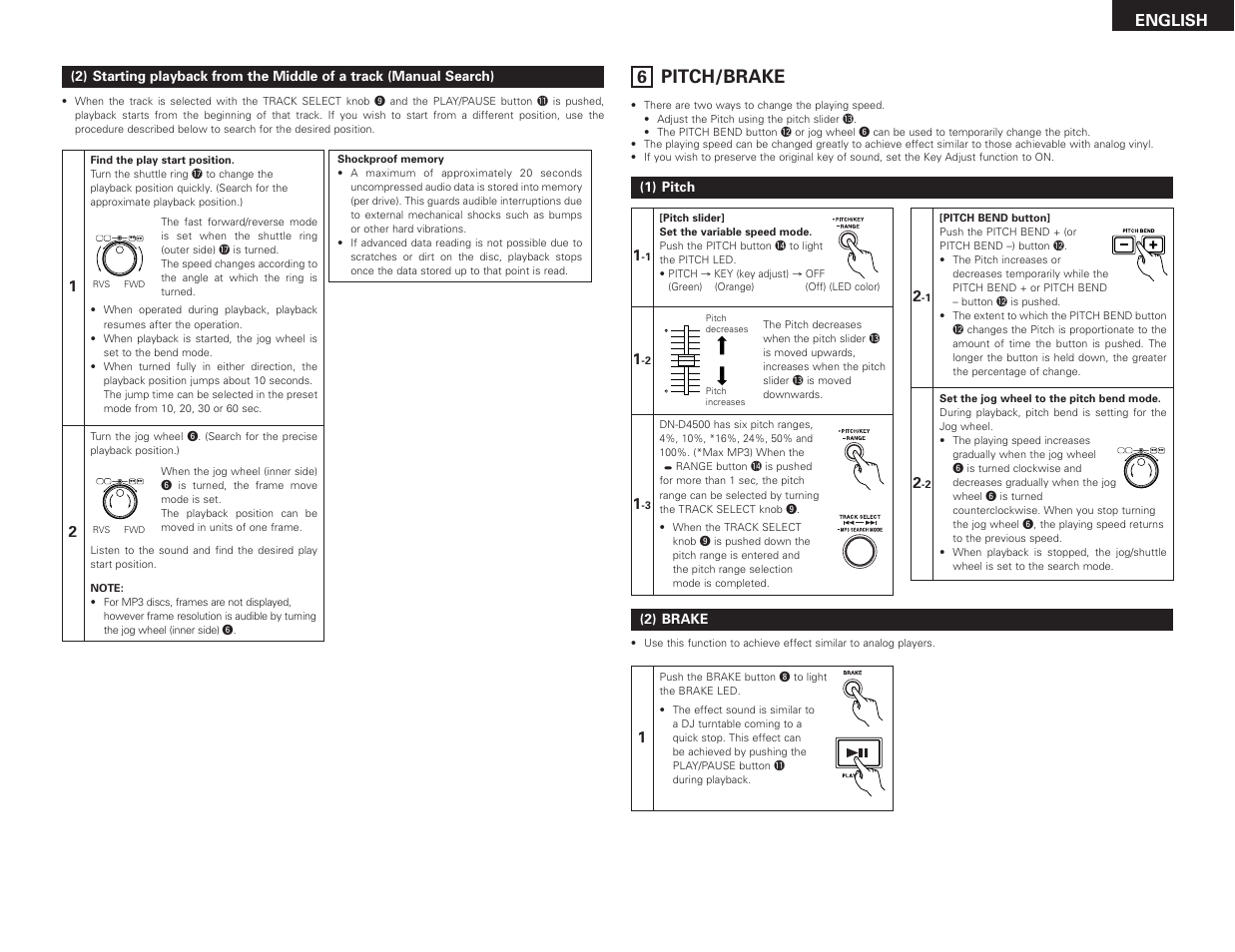 Pitch/brake, English | Denon DN-D4500 User Manual | Page 11 / 88