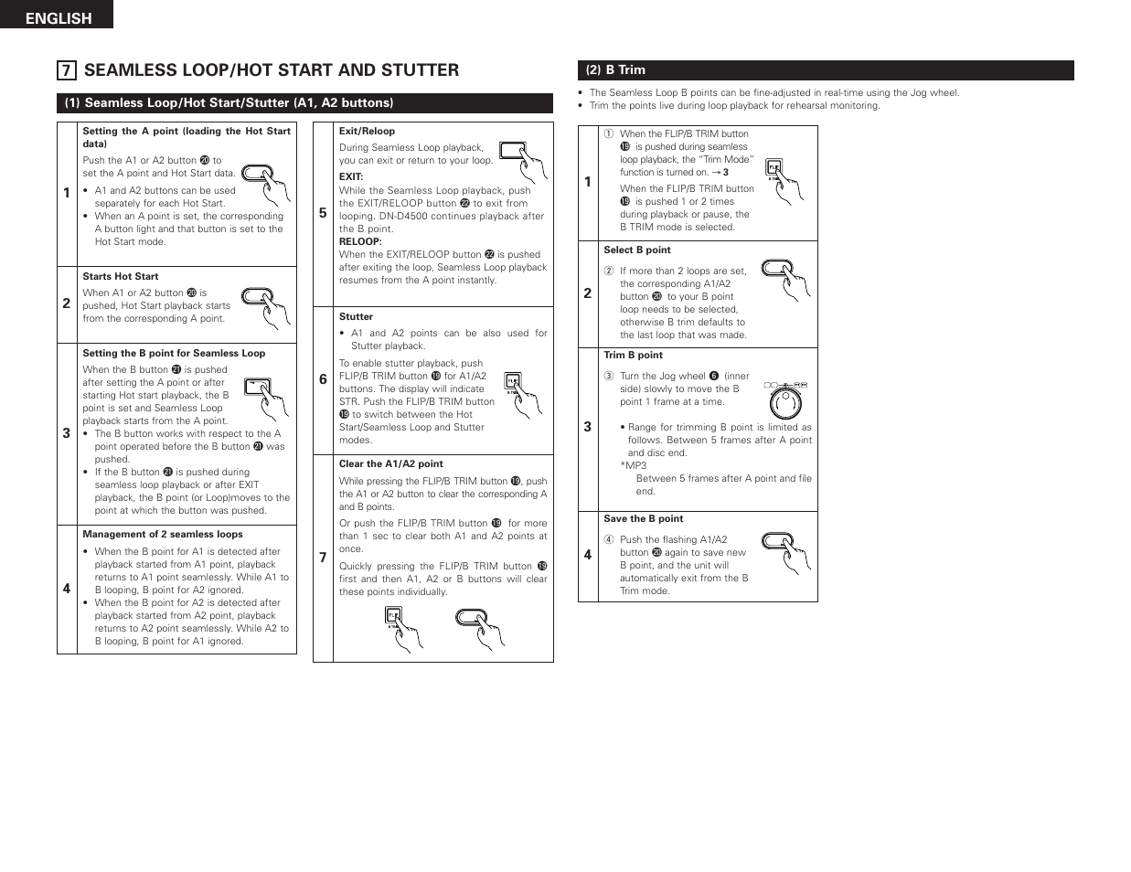 Seamless loop/hot start and stutter, English | Denon DN-D4500 User Manual | Page 12 / 88