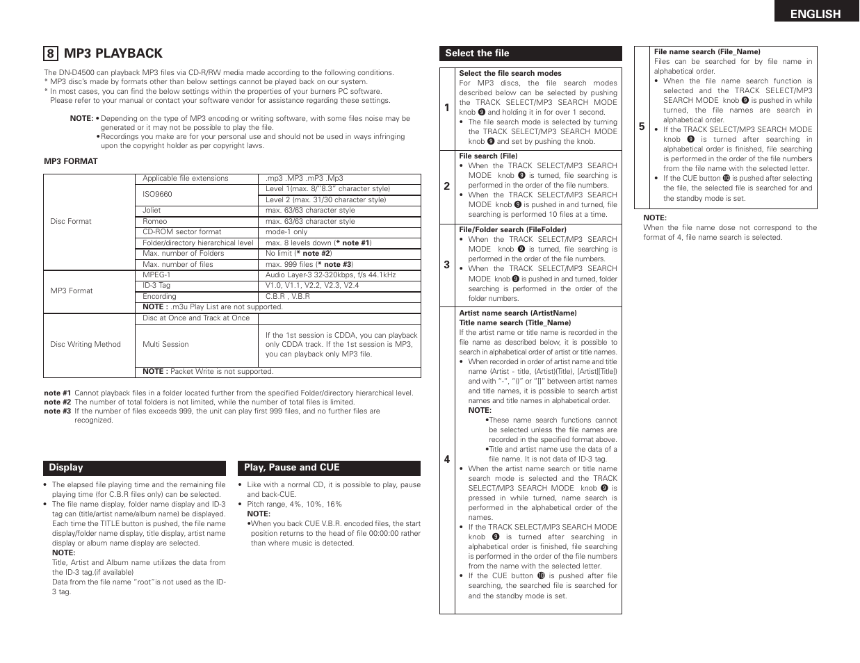 Mp3 playback, English | Denon DN-D4500 User Manual | Page 13 / 88
