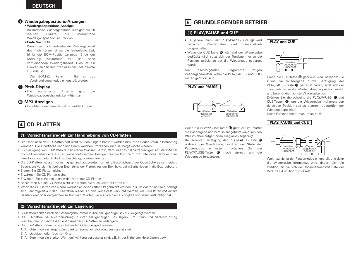 Grundlegender betrieb, Cd-platten, Deutsch | Denon DN-D4500 User Manual | Page 20 / 88
