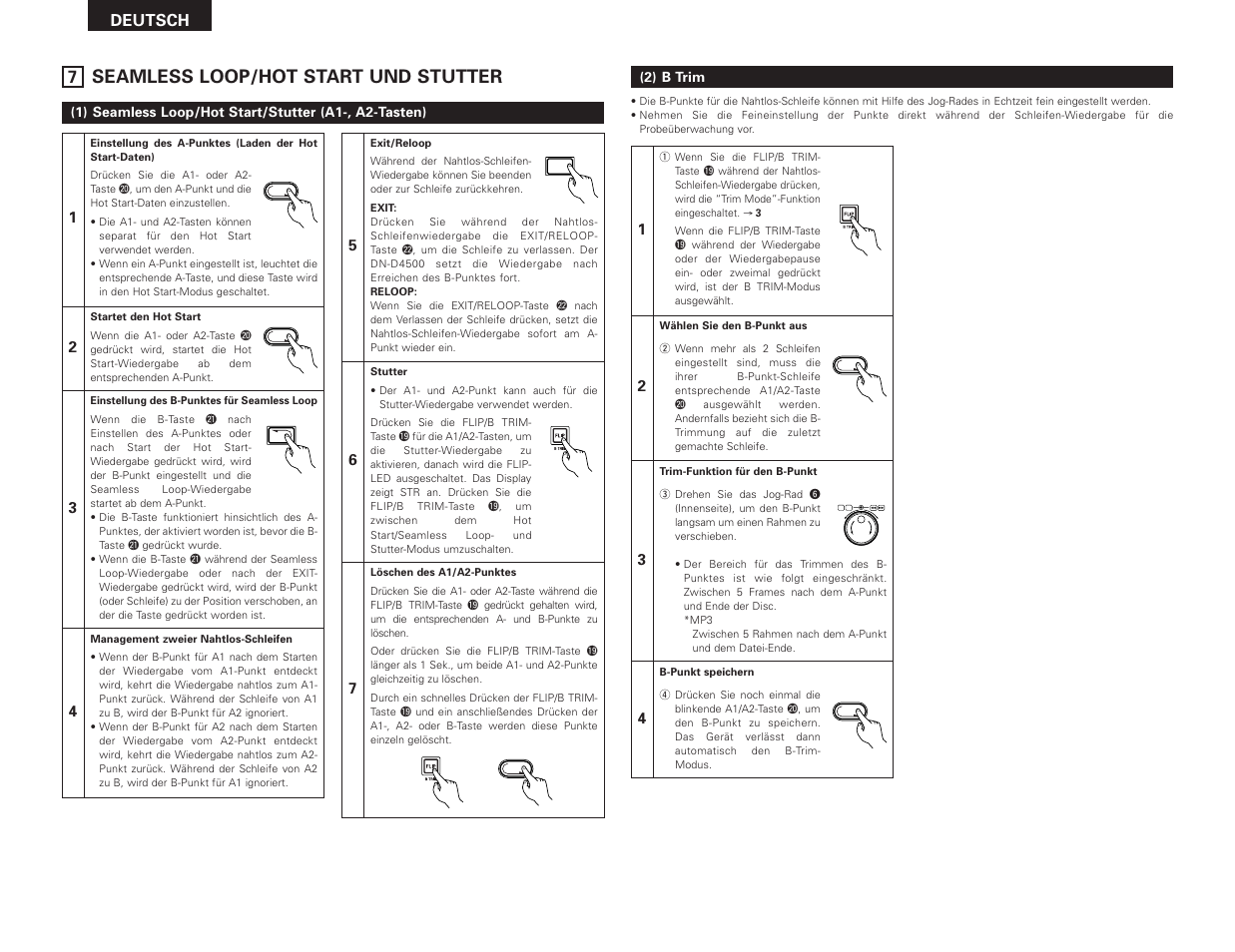 Seamless loop/hot start und stutter, Deutsch | Denon DN-D4500 User Manual | Page 22 / 88