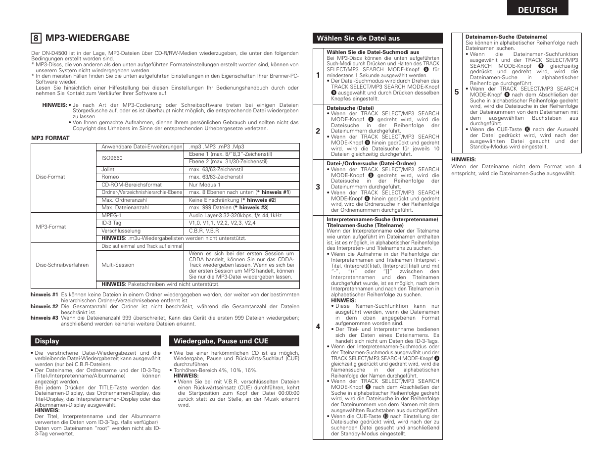 Mp3-wiedergabe, Deutsch | Denon DN-D4500 User Manual | Page 23 / 88