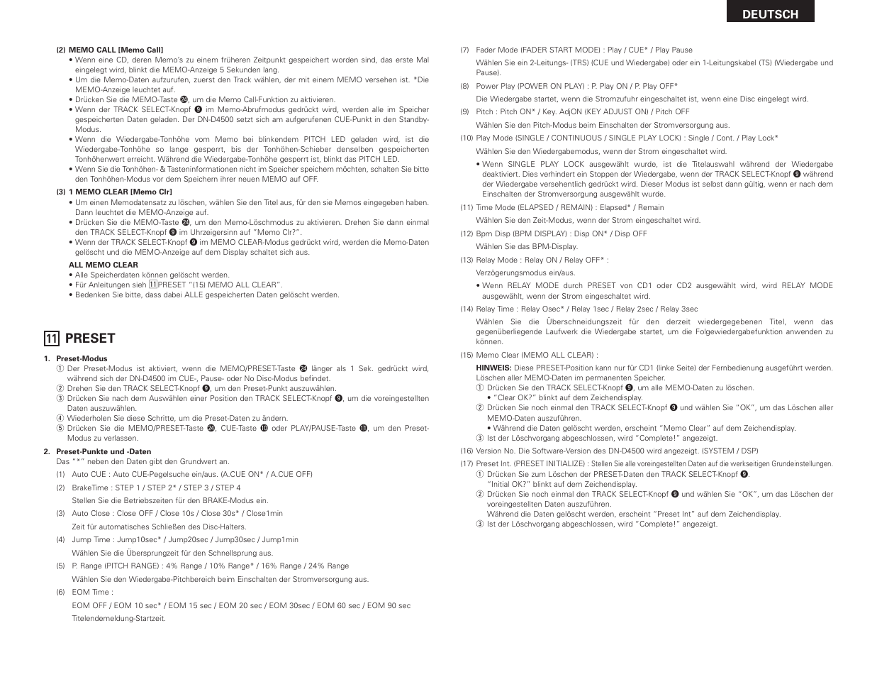 Preset, Deutsch | Denon DN-D4500 User Manual | Page 25 / 88