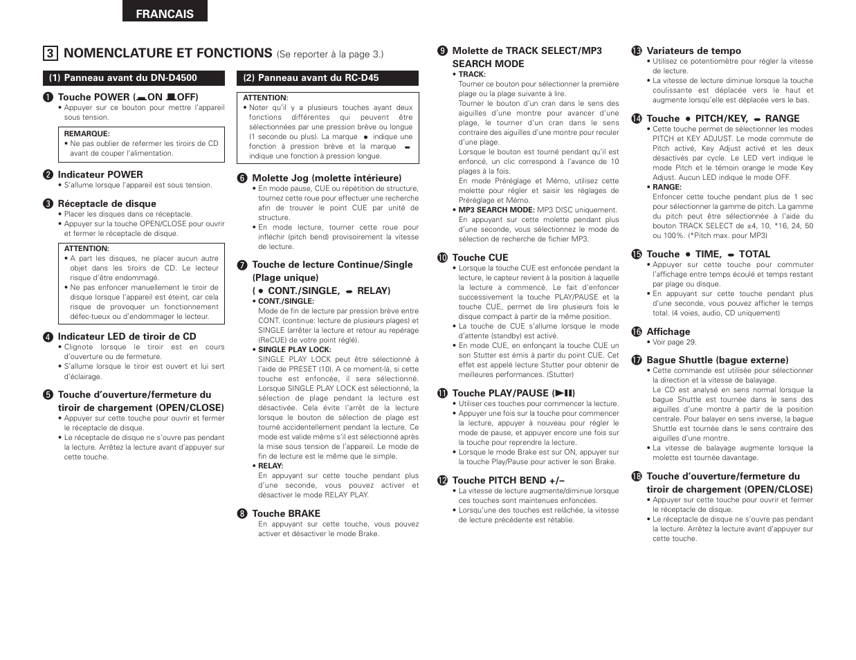 Nomenclature et fonctions | Denon DN-D4500 User Manual | Page 28 / 88
