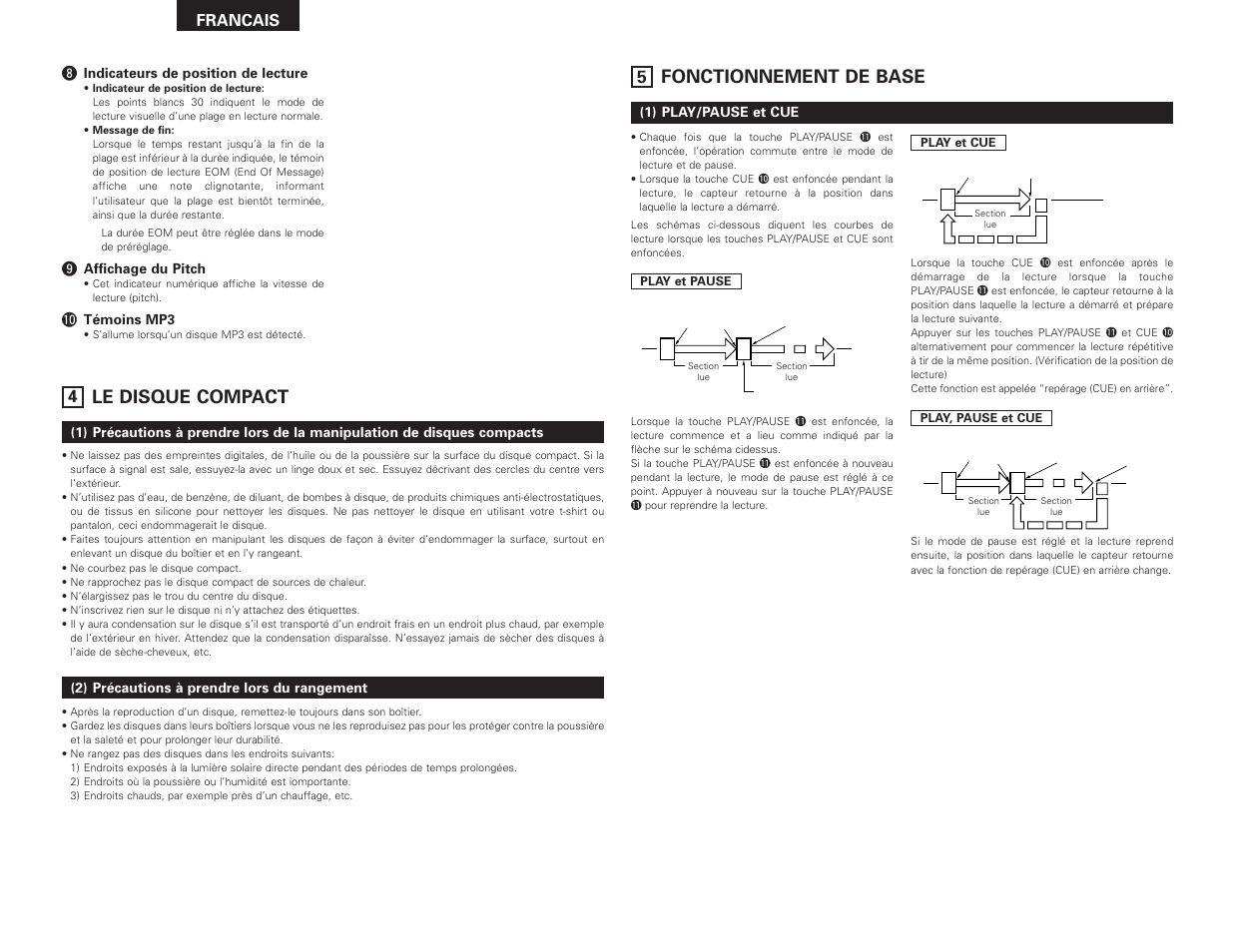 Fonctionnement de base, Le disque compact, Francais | Denon DN-D4500 User Manual | Page 30 / 88