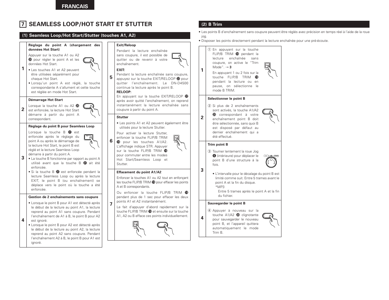Seamless loop/hot start et stutter, Francais | Denon DN-D4500 User Manual | Page 32 / 88