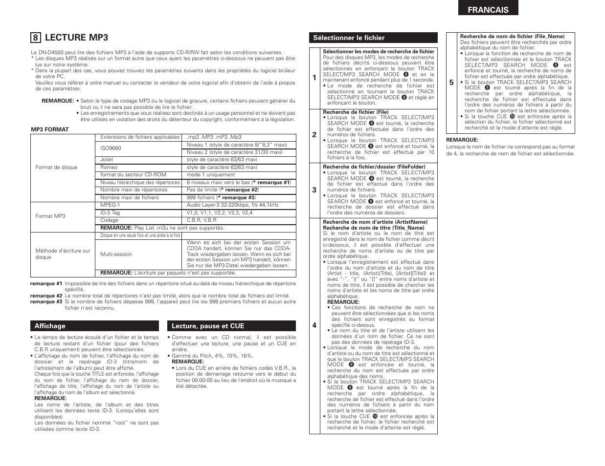 Lecture mp3, Francais | Denon DN-D4500 User Manual | Page 33 / 88