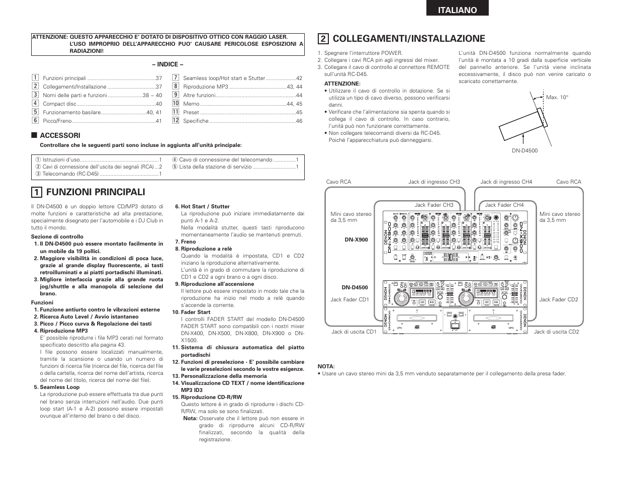Funzioni principali, Collegamenti/installazione | Denon DN-D4500 User Manual | Page 37 / 88