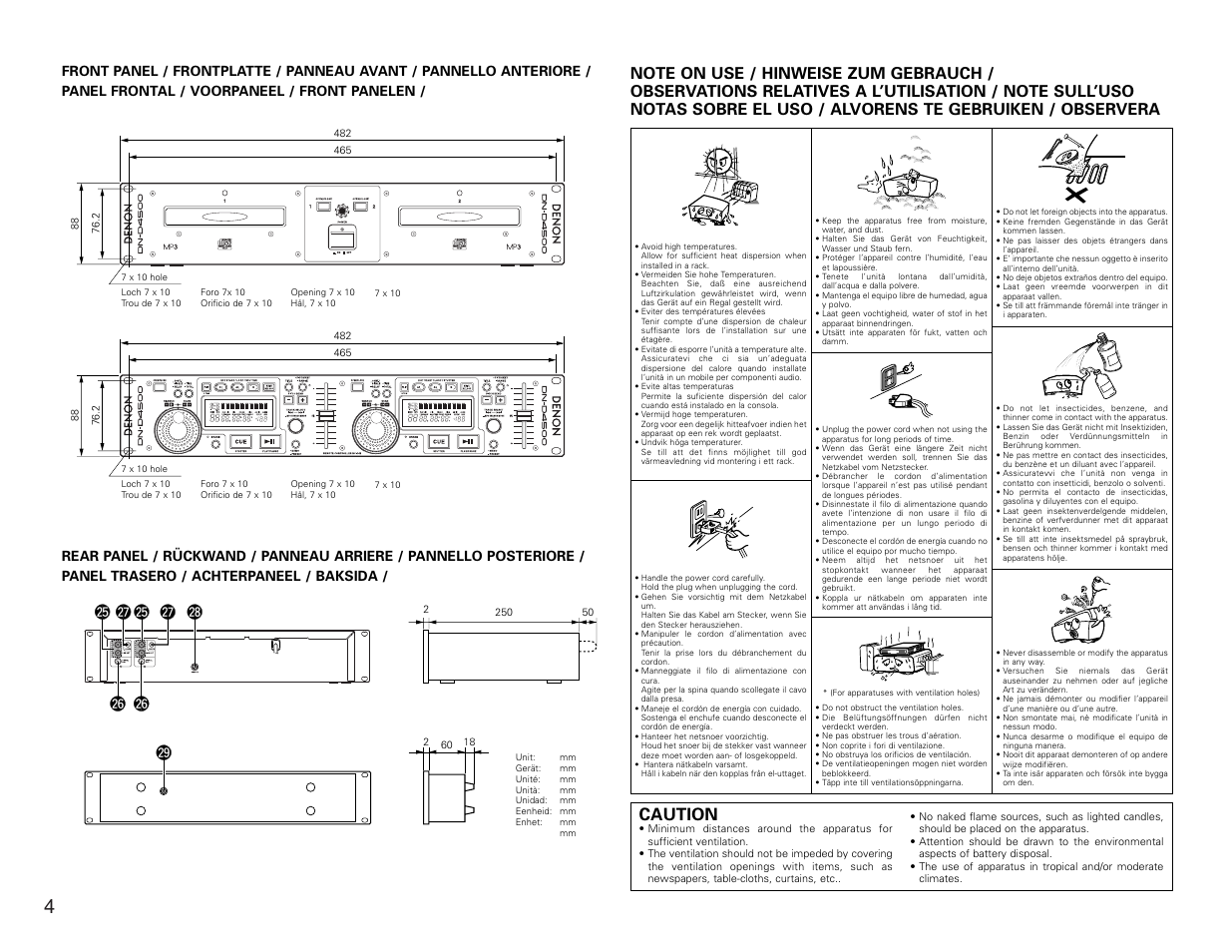 Caution | Denon DN-D4500 User Manual | Page 4 / 88