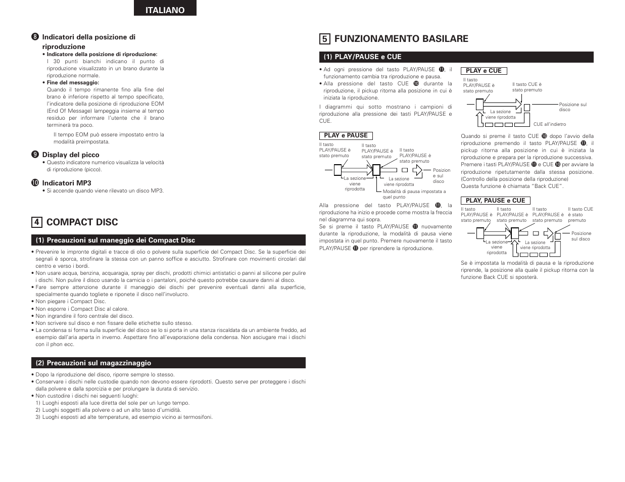 Funzionamento basilare, Compact disc, Italiano | Denon DN-D4500 User Manual | Page 40 / 88