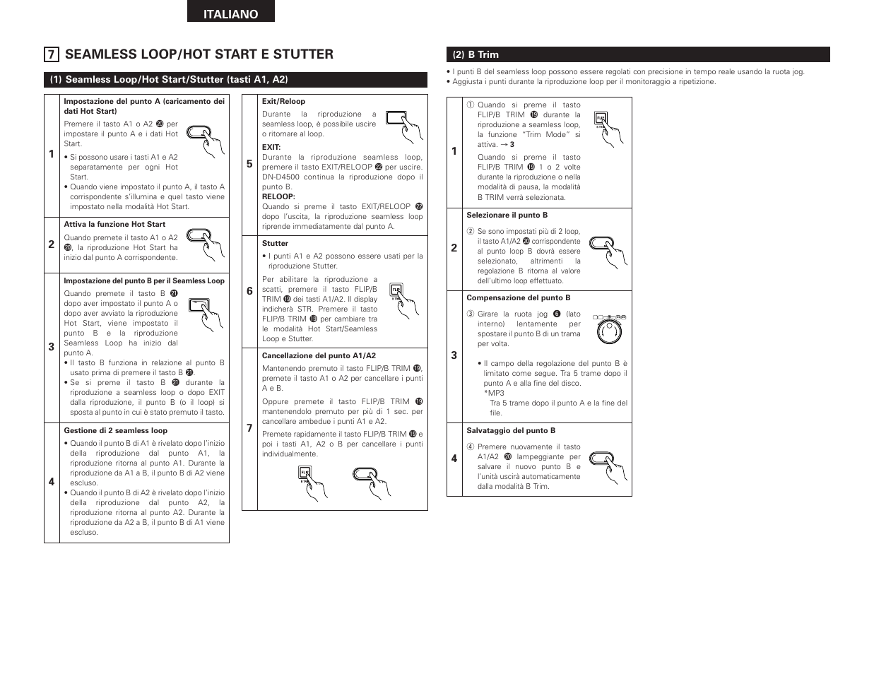 Seamless loop/hot start e stutter, Italiano | Denon DN-D4500 User Manual | Page 42 / 88