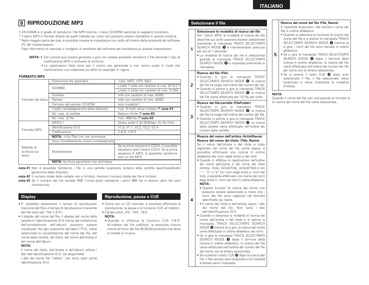 Riproduzione mp3, Italiano | Denon DN-D4500 User Manual | Page 43 / 88