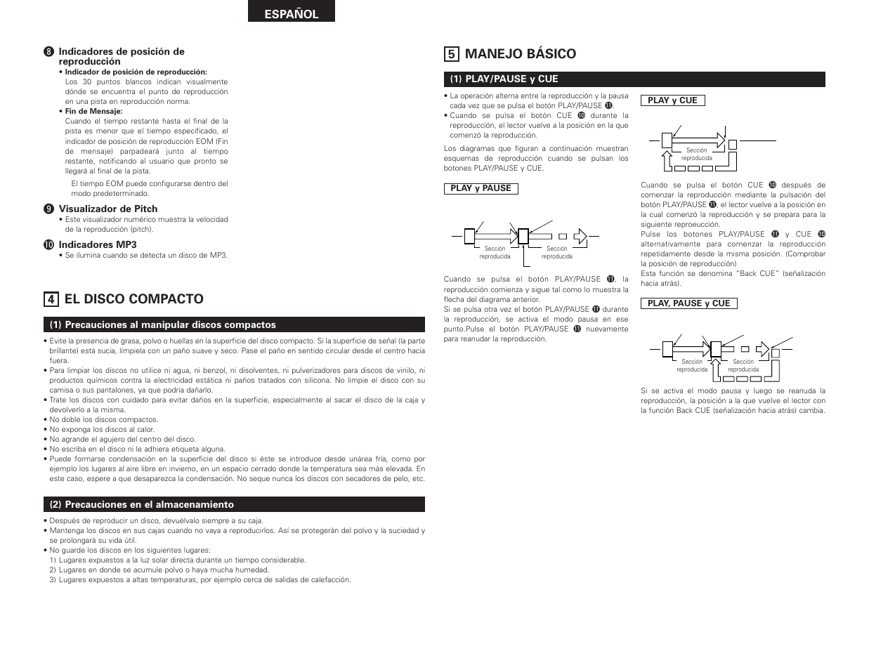 Manejo básico, El disco compacto, Español | Denon DN-D4500 User Manual | Page 50 / 88