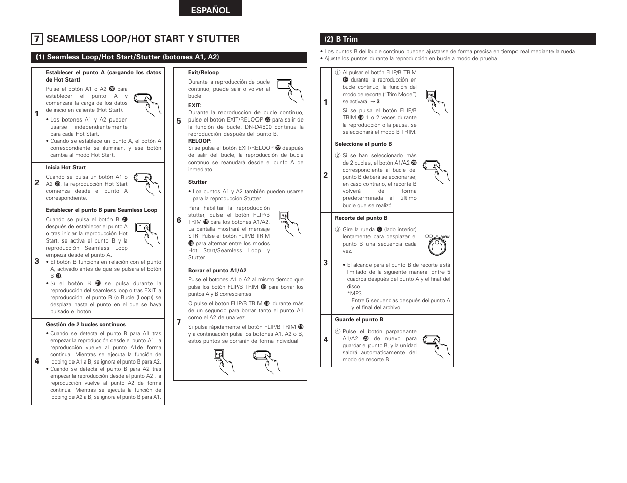 Seamless loop/hot start y stutter, Español | Denon DN-D4500 User Manual | Page 52 / 88