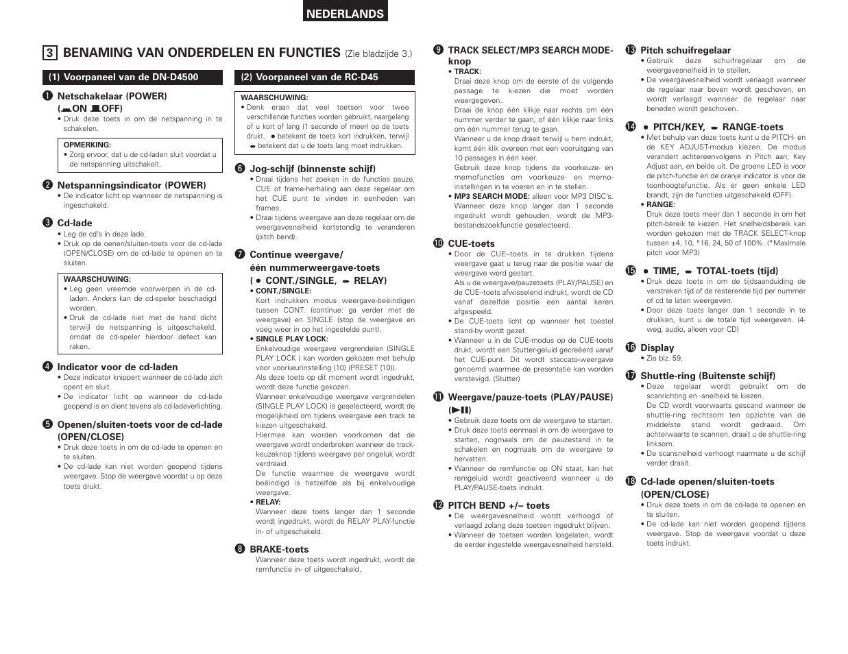 Benaming van onderdelen en functies | Denon DN-D4500 User Manual | Page 58 / 88